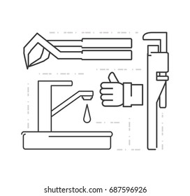 flat set icon tools plumbing