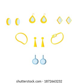 Flat set of jewelry icons with bracelet earring ring isolated vector illustration