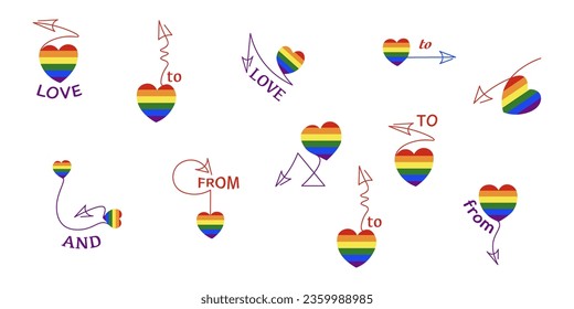 Flat set with lgbt heart and arrow. 