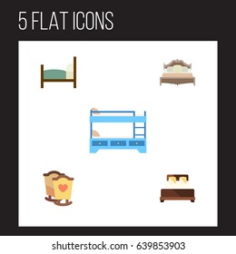 Flat  Set Of Mattress, Bedroom, Bed And Other Vector Objects. Also Includes Bunk, Mattress, Double Elements.