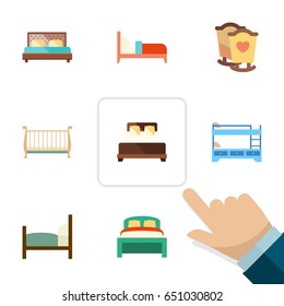 Flat  Set Of Mattress, Hostel, Furniture And Other Vector Objects. Also Includes Bed, Double, Cot Elements.