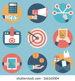 Flat set of modern vector icons and symbols on business management or analytics and e-commerce theme - part 2 - vector icons