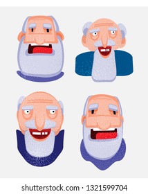 Flat set of old men, avatar, vector illustration