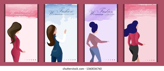 Flat Set Online Shop Fashion Woman Collection. Vector Illustration Landing Page. Buy Small Amount Things to Look Different Every Day. Simple Chassis Individual Features for Basic Wardrobe.