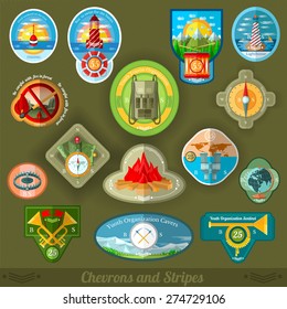 flat set patches of youth tourist or scouts organization