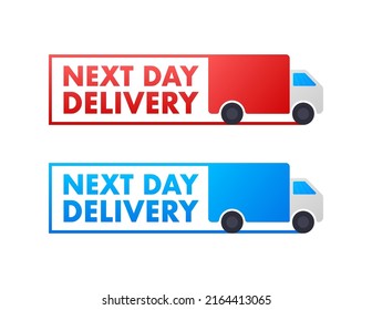 Flat set with red next day delivery on white background for promo design. Business vector icon