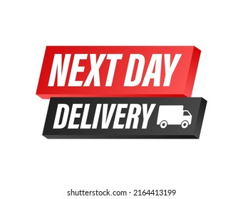 Flat set with red next day delivery on white background for promo design. Business vector icon