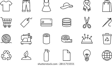 Flat set of sewing and recycling icons