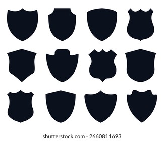 Conjunto plano de escudo escudo preto símbolo e ícone conjunto