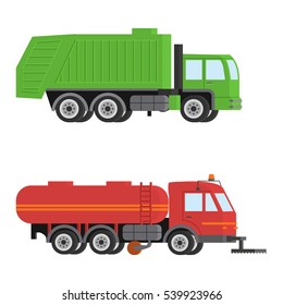 Flat set of social cars. 2 service car icon for web design or mobile app. Red and green cars for design logo, company's visit card, etc.