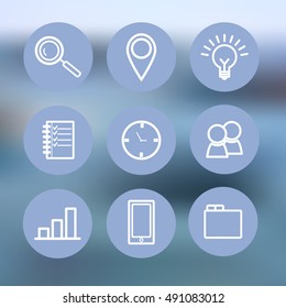 Flat set style design blue icons for business, communication, social network, affiliate marketing for web and presentation