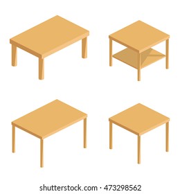 conjunto plano de tablas isométricas vectoriales. aislado en fondo blanco y mostrado desde diferentes lados.