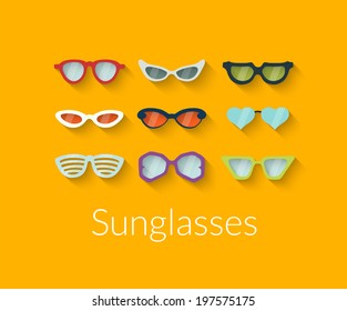 Flat set of vector sunglasses with shadow