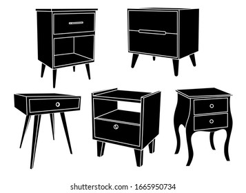 Flat set of vector tables isolated on white background and shown from different sides.