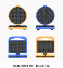 Flat set waffle iron icon. Vector illustration. Isolated on white background.
