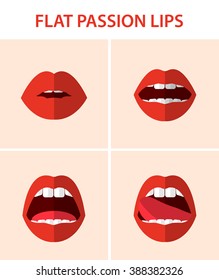 Flat sexy passion red lips, vector illustration