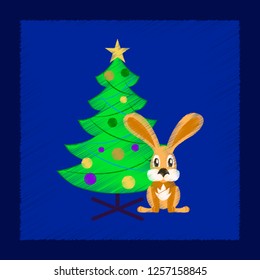 flat shading style icon Christmas tree Rabbit