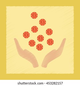 flat shading style icon coins in hand