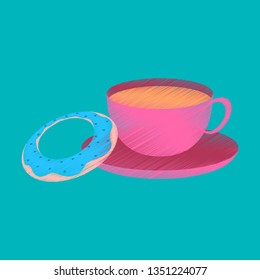 flat shading style icon cup of tea and donat