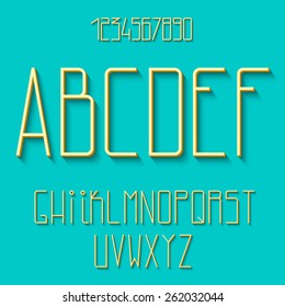 Flat shadow alphabet on blue background. Vector.