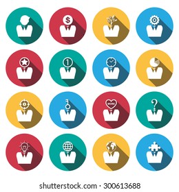 flat shadow business man icons set.