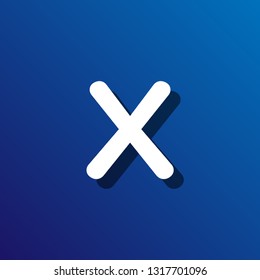 Flat shadow font letter X on color background.