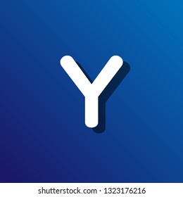 Flat shadow font letter Y on color background.