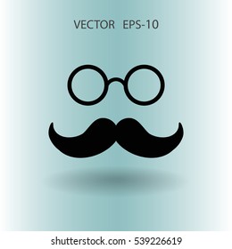 Sombra plana Estilo hipster bigote estilo retro y anteojos