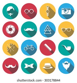 flat shadow hipster vintage icon set.