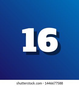 flat shadow number 16 on color background. vector illustration.