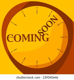 flat shadowed yellow clock with text coming soon