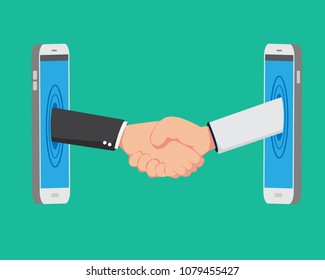 Flat Shaking Hands From Smart Phone like Online Business