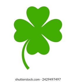 Flat shamrock icon. Clover four leaves logo. Green floral symbol. Quatrefoil sign. St Patrick Day decoration for greeting card. Irish tradition motif, ornament element. Vector illustration EPS 10.