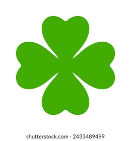 Flat shamrock icon. Clover four leaves logo. Green floral symbol. Quatrefoil sign. St Patrick Day decoration for greeting card. Irish tradition motif, ornament element. Vector illustration EPS 10.