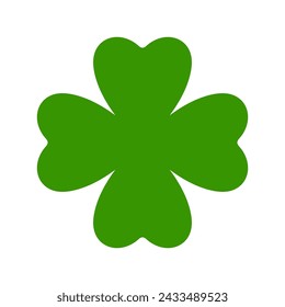 Flat shamrock icon. Clover four leaves logo. Green floral symbol. Quatrefoil sign. St Patrick Day decoration for greeting card. Irish tradition motif, ornament element. Vector illustration EPS 10.