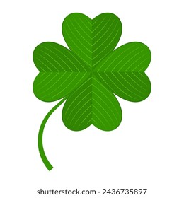 Flat shamrock icon. Clover four leaves logo. Green floral symbol. Quatrefoil sign. St Patrick Day decoration for greeting card. Irish tradition motif, ornament element. Vector illustration EPS 10.