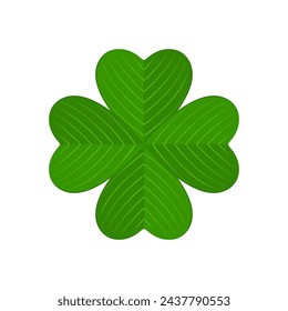 Flat shamrock icon. Clover four leaves logo. Green floral symbol. Quatrefoil sign. St Patrick Day decoration for greeting card. Irish tradition motif, ornament element. Vector illustration EPS 10.