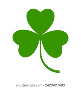 Eine flache Shamrock-Ikone. Klee drei Blätter Logo. Grüner Blumenaufkleber. Trefoil-Zeichen. St Patricks Day Dekoration für Grußkarte. Irisches Traditionsmotiv, Zierelement. Vektorabbildung EPS 10.