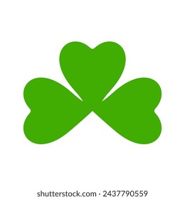 Flat shamrock icon. Clover three leaves logo. Green floral sticker. Trefoil sign. St Patricks Day decoration for greeting card. Irish tradition motif, ornament element. Vector illustration EPS 10.