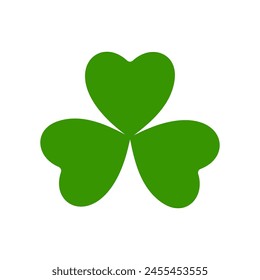 Flat shamrock icon. Clover three leaves logo. Green floral sticker. Trefoil sign. St Patricks Day decoration for greeting card. Irish tradition motif, ornament element. Vector illustration EPS 10.