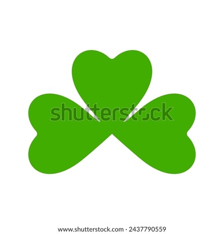 Flat shamrock icon. Clover three leaves logo. Green floral sticker. Trefoil sign. St Patricks Day decoration for greeting card. Irish tradition motif, ornament element. Vector illustration EPS 10.