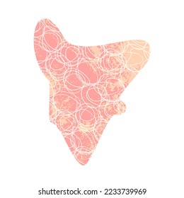 Flat shape in the shape of a heart in gentle pink tones. Cream rings pattern. Grainy texture.