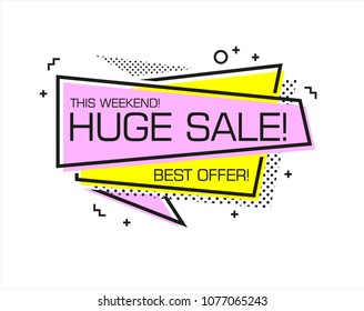 Flat shaped linear sale banner, price tag, sticker, badge. Vector illustration.