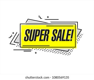 Flat shaped linear sale banner, price tag, sticker, badge. Vector illustration.