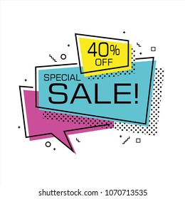 Flat shaped sale banner, price tag, sticker, badge. Vector illustration.