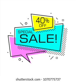 Flat shaped sale banner, price tag, sticker, badge. Vector illustration.