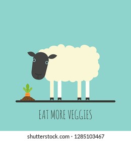 Flat sheep with sprout. Flat sheep icon. Eat more veggies. Vector illustration.