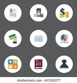 Flat Sheet, Algebra, Book And Other Vector Elements. Set Of Accounting Flat Symbols Also Includes Circle, Expenses, Money Objects.