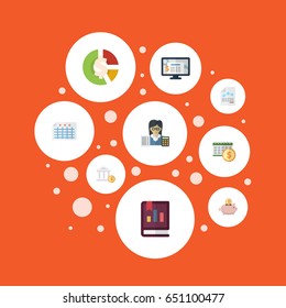 Flat Sheet, Moneybox, Paper And Other Vector Elements. Set Of Registration Flat Symbols Also Includes File, Accountant, Report Objects.