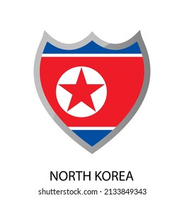 Flat shield flag of North Korea icon. Simple isolated button. Eps10 vector illustration.